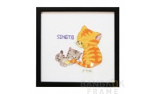 กรอบผ้าปักครอสติชใส่กรอบ กรอบรูปผ้าปักสิงโต